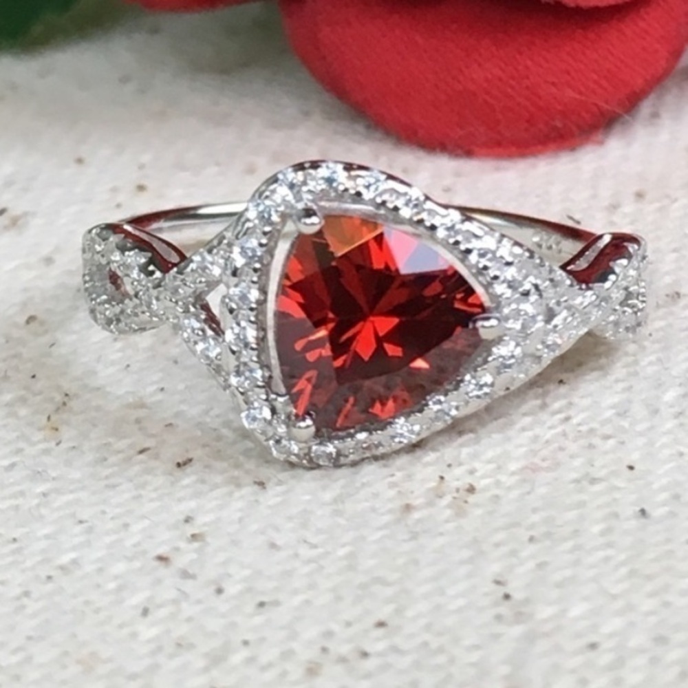 NEW CZ red & white diamond ring sterling silver 7